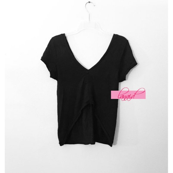 Chaser Linen Jersey Double V Open Back Tee Black Backless V-Neck Stretchy Top XS - Picture 3 of 7